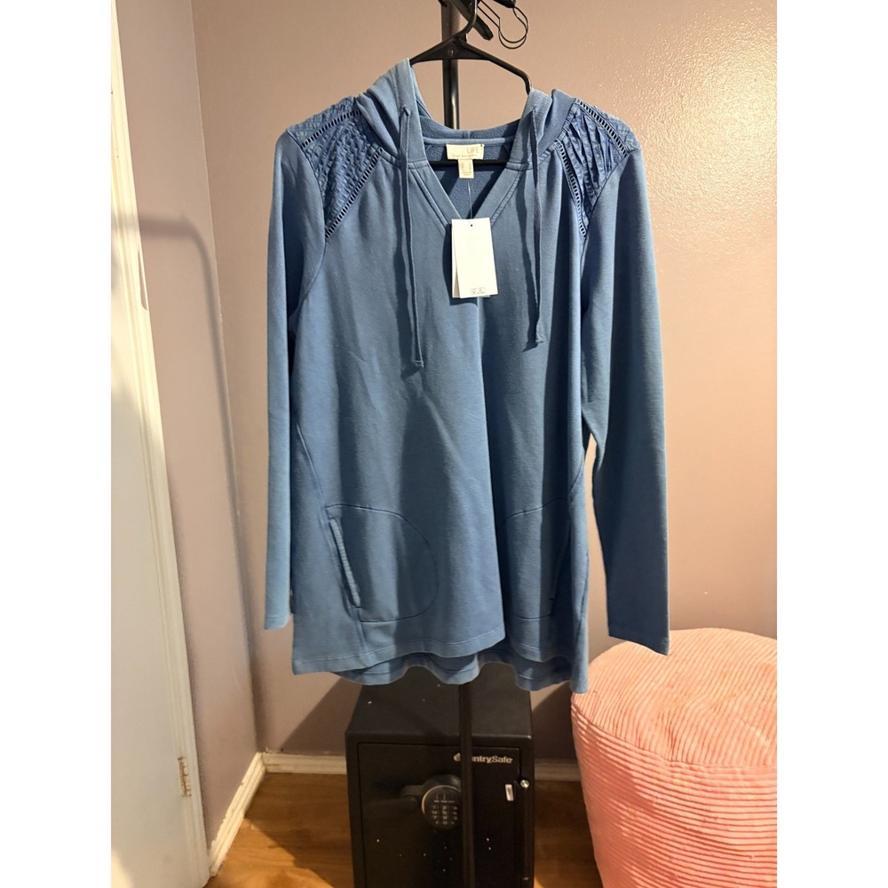 LOGO Life - Blue Antique Wash Jersey Pullover w/Hood and Pockets Sz S
